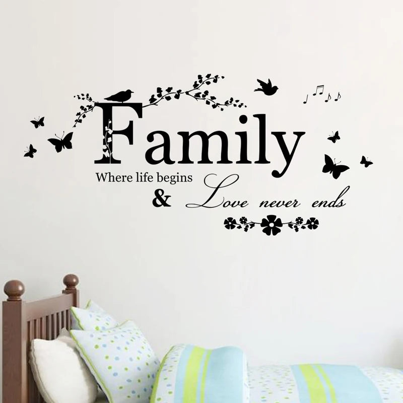 Família amor nunca termina citação adesivo de parede vinil decalques letras arte palavras adesivos decoração para casa cartaz de decoração de casamento