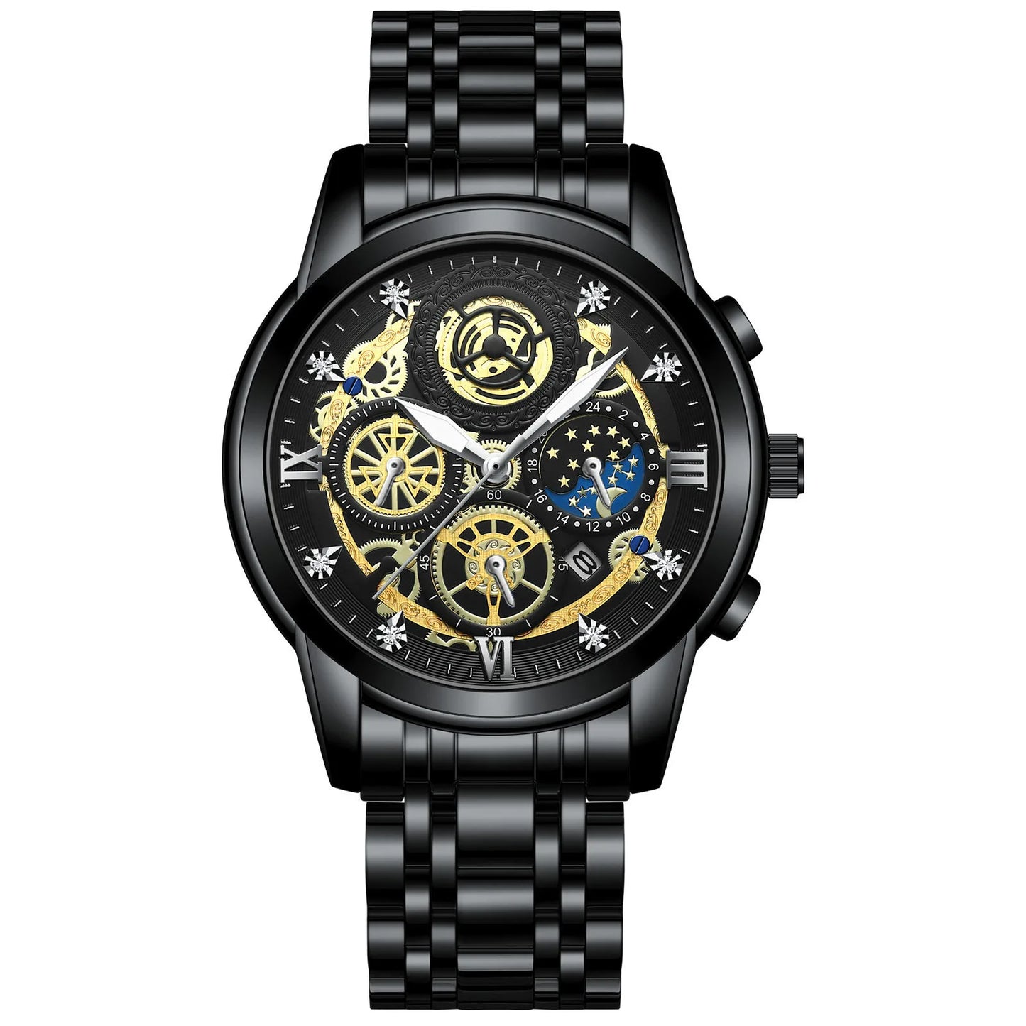 Binbond b4010 moda casual quartzo relógio masculino pulseira de aço inoxidável mostrador luxo luminoso 30m à prova dwaterproof água relógio de pulso masculino negócios