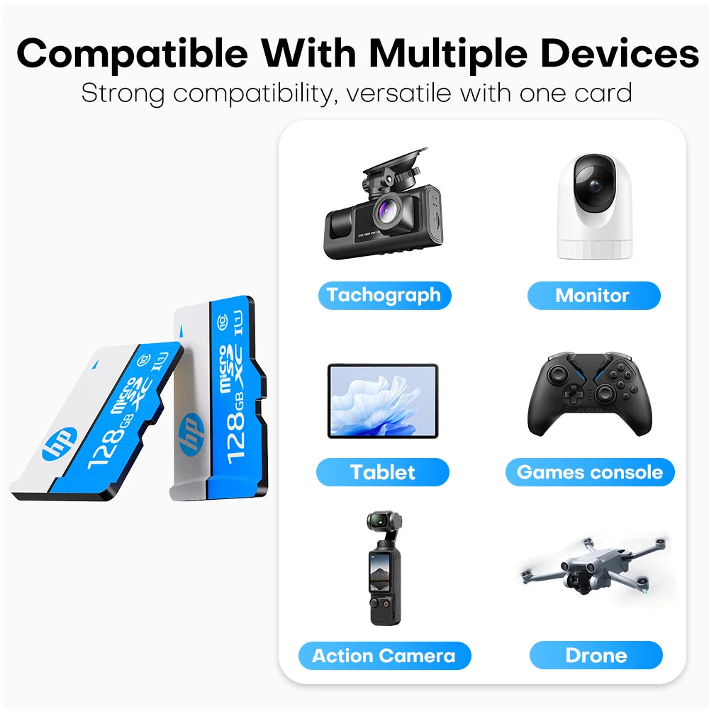 Cartão micro sd hp original, 128gb, 64gb, 32gb, cartão de memória de alta velocidade, cartão de memórias microsd classe 10, cartão tf para dji pocket cameras pc
