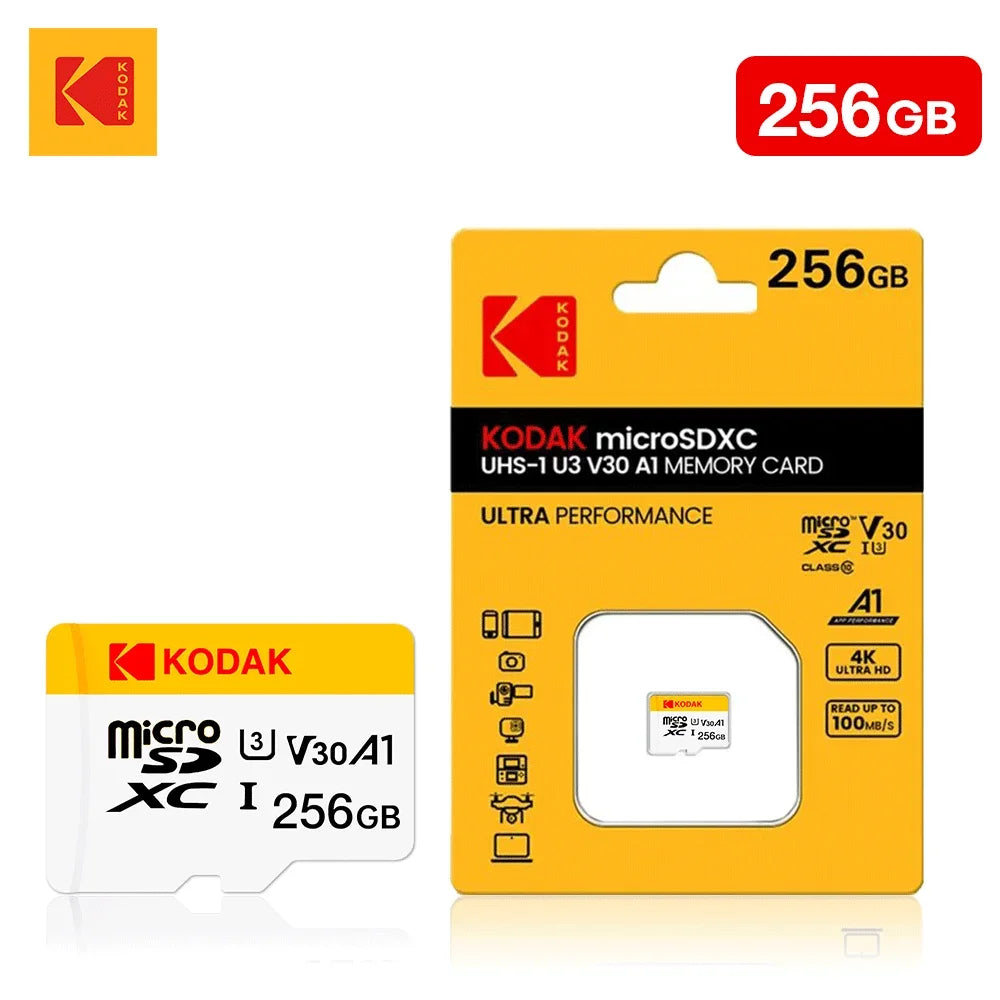 Kodak mini cartão de memória sd 256gb 128gb 64gb 32gb u3 v30 4k full hd micro tf cartão de memória flash para telefone/computador/câmera