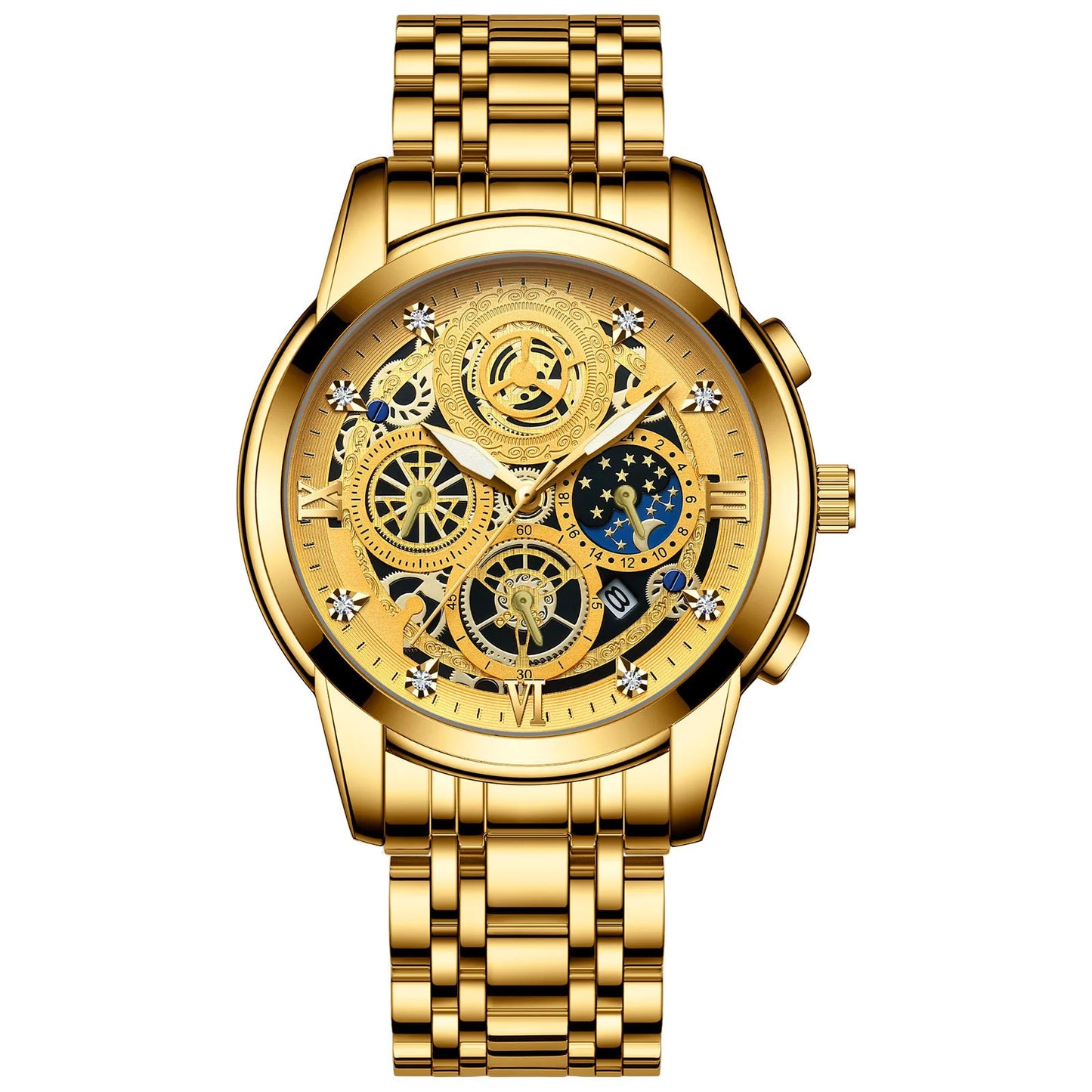 Binbond b4010 moda casual quartzo relógio masculino pulseira de aço inoxidável mostrador luxo luminoso 30m à prova dwaterproof água relógio de pulso masculino negócios