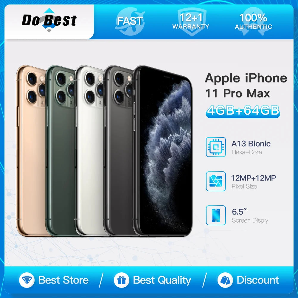 Apple iphone 11 pro max 4g lte telefone móvel 6.5 "face id nfc 12mp câmera desbloqueado smartphone a13 biônico hexa-core ios celular