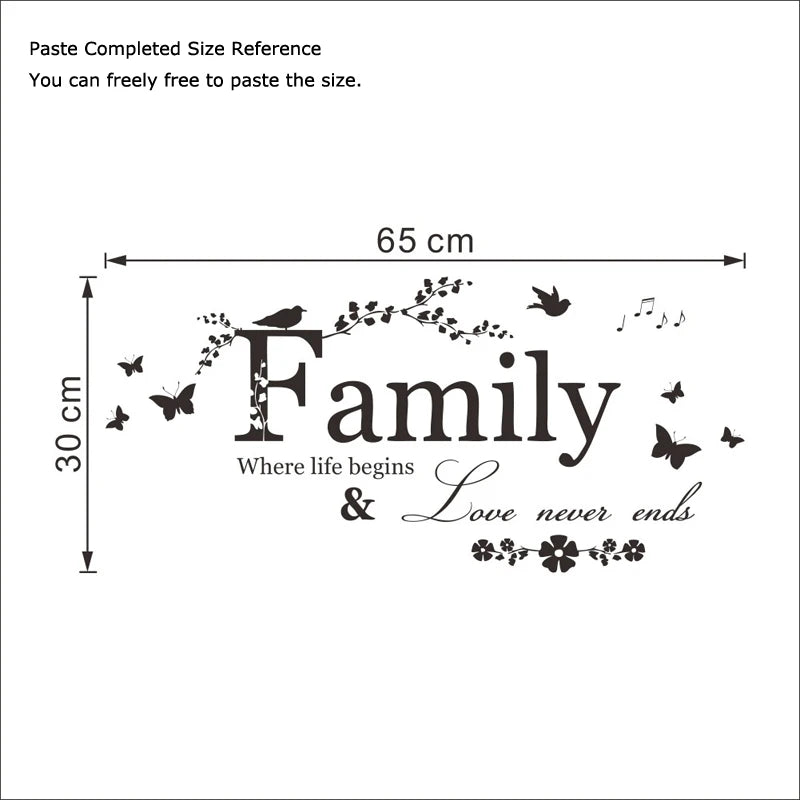 Família amor nunca termina citação adesivo de parede vinil decalques letras arte palavras adesivos decoração para casa cartaz de decoração de casamento