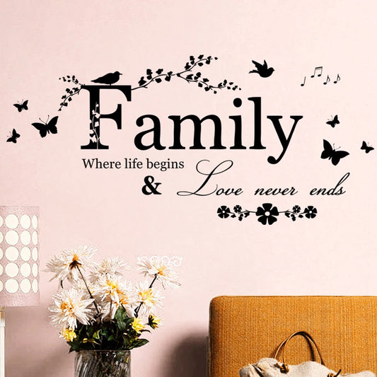 Família amor nunca termina citação adesivo de parede vinil decalques letras arte palavras adesivos decoração para casa cartaz de decoração de casamento