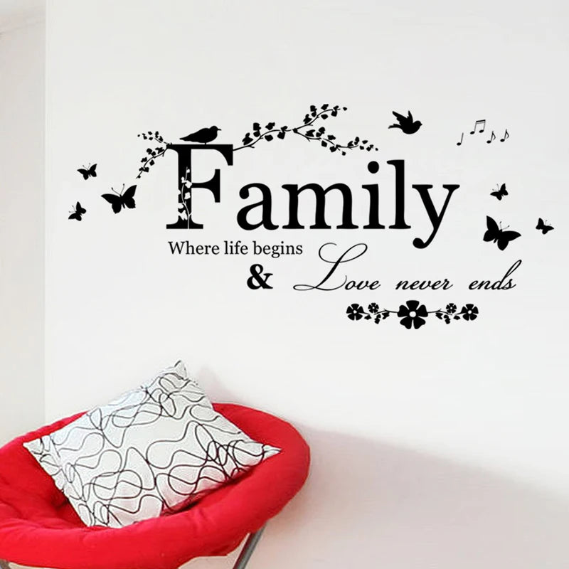 Família amor nunca termina citação adesivo de parede vinil decalques letras arte palavras adesivos decoração para casa cartaz de decoração de casamento