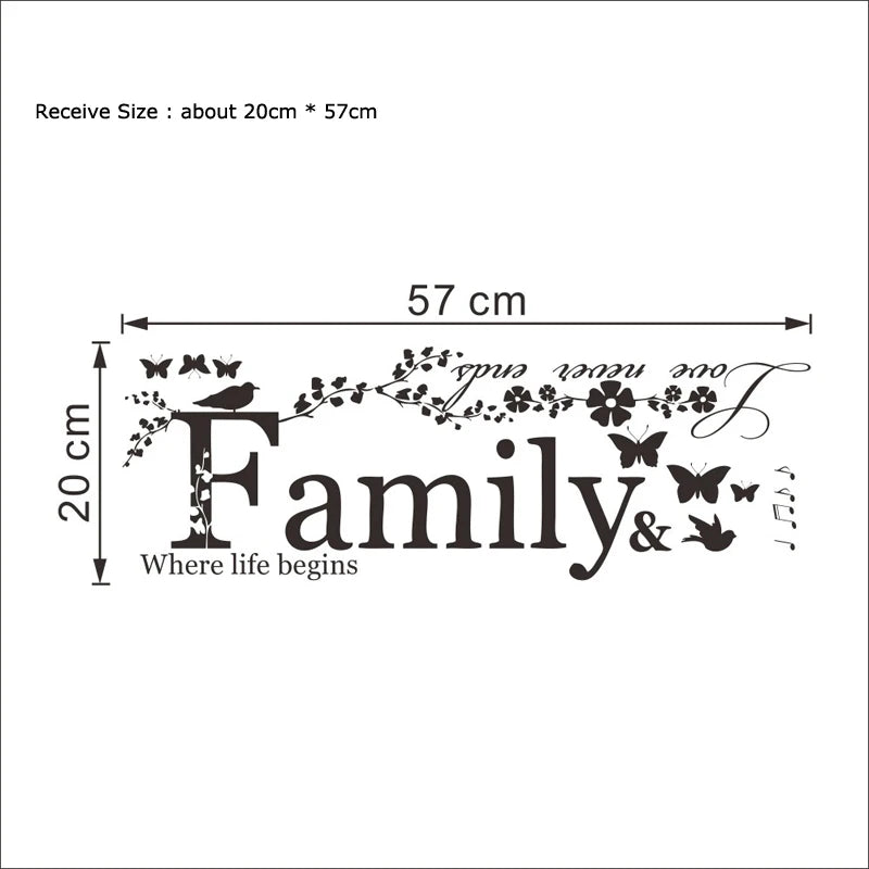 Família amor nunca termina citação adesivo de parede vinil decalques letras arte palavras adesivos decoração para casa cartaz de decoração de casamento