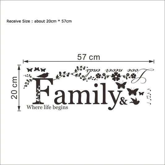 Família amor nunca termina citação adesivo de parede vinil decalques letras arte palavras adesivos decoração para casa cartaz de decoração de casamento