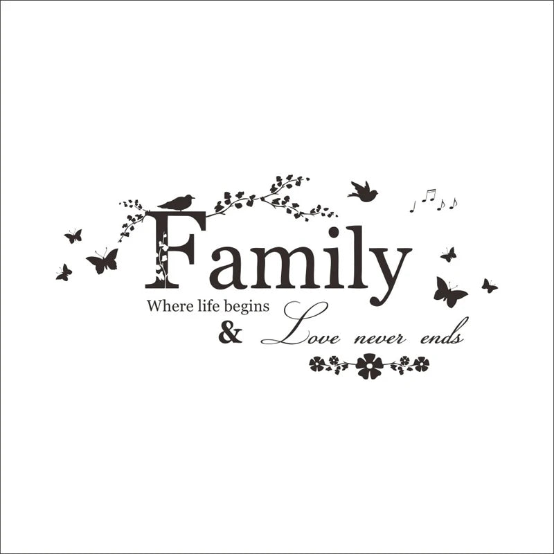 Família amor nunca termina citação adesivo de parede vinil decalques letras arte palavras adesivos decoração para casa cartaz de decoração de casamento