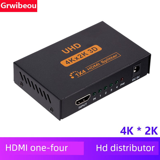 Ultra HD 4K 2K Steel Casing HDMI Distributor 1 in 4 out One to Four Video Screen Splitter 4 Ports 1x4 2160p