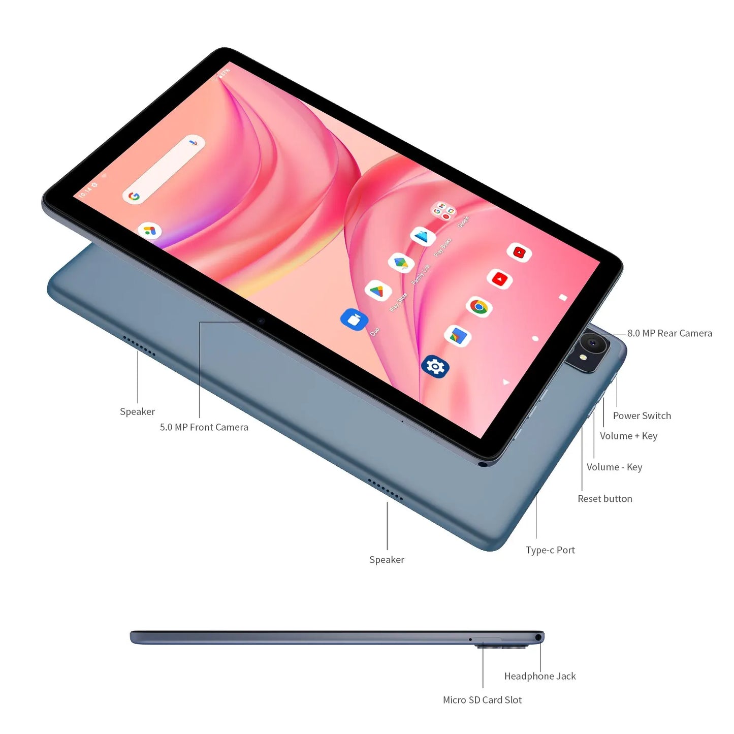 VASOUN Android 14 Tablet 10.1 ", 12GB(6 + 6 Expandir) RAM, 128GB ROM, Octa Core, Dual SIM 4G desbloqueado com 2.4G/5G WiFi GPS
