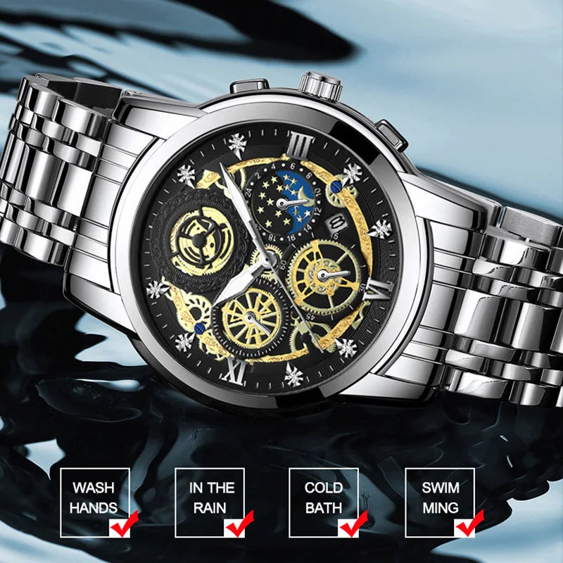 Binbond b4010 moda casual quartzo relógio masculino pulseira de aço inoxidável mostrador luxo luminoso 30m à prova dwaterproof água relógio de pulso masculino negócios
