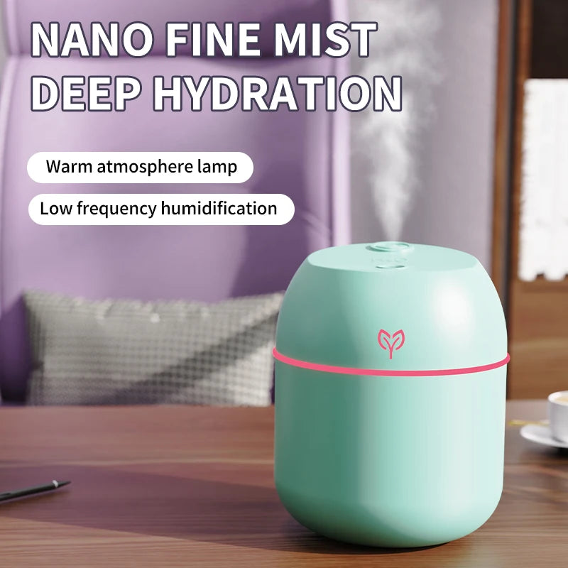 Umidificador de ar usb com grande quantidade de neblina, 220ml, pequeno umidificador de mesa, casa, carro inteligente, máquina de aromatização