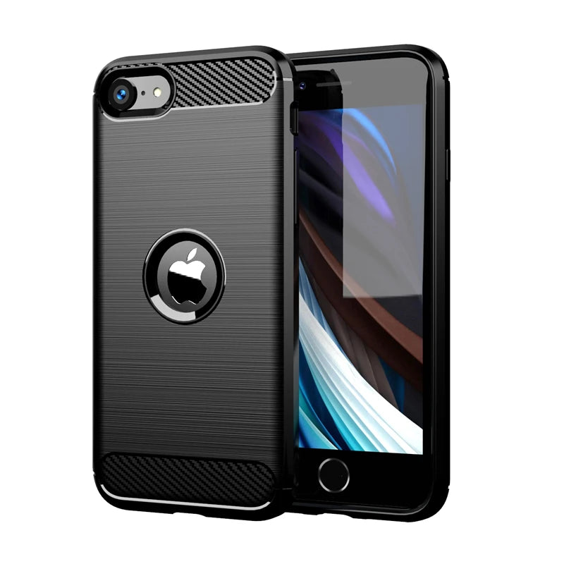Para capa iphone se 2020 caso para iphone se 2020 capa à prova de choque tpu fibra de carbono caso para iphone 7 8 plus 11 12 pro max fundas