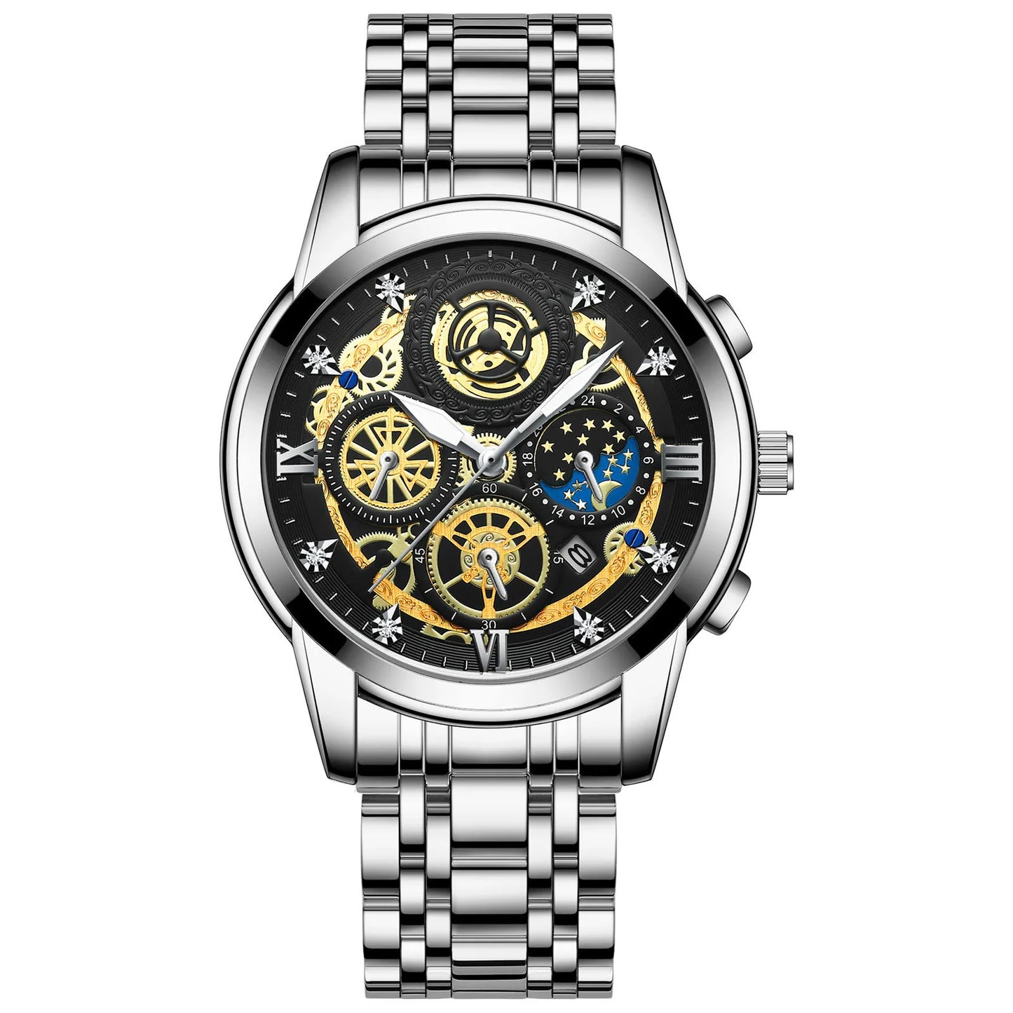 Binbond b4010 moda casual quartzo relógio masculino pulseira de aço inoxidável mostrador luxo luminoso 30m à prova dwaterproof água relógio de pulso masculino negócios