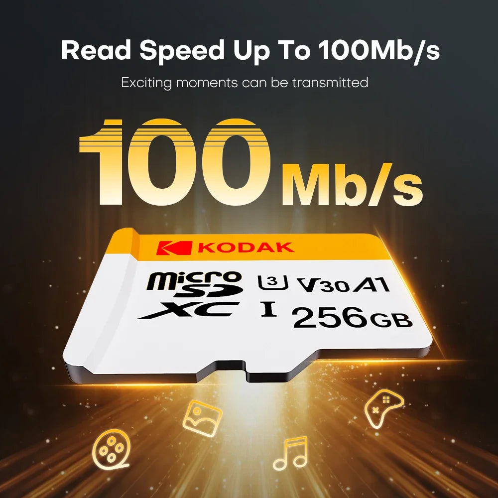 Kodak mini cartão de memória sd 256gb 128gb 64gb 32gb u3 v30 4k full hd micro tf cartão de memória flash para telefone/computador/câmera