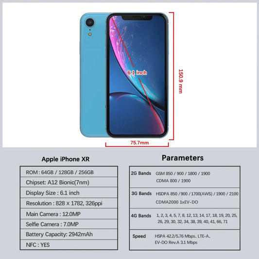 Original apple iphone xr 4g lte telefone móvel desbloqueado 6.1 "display 3gb ram 64gb/128gb/256gb rom 12mp a12 biônico ios celular