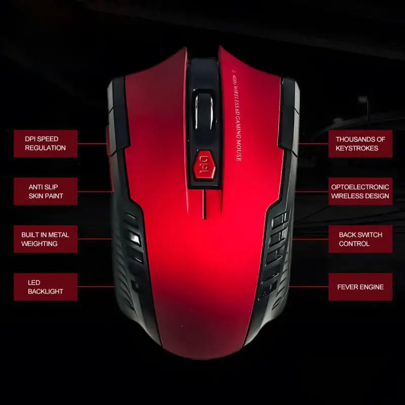 Mouse sem fio 2.4g, receptor usb, 6 botões, profissional, óptico, sem fio, usb, rolagem direita, para laptop, pc gamer