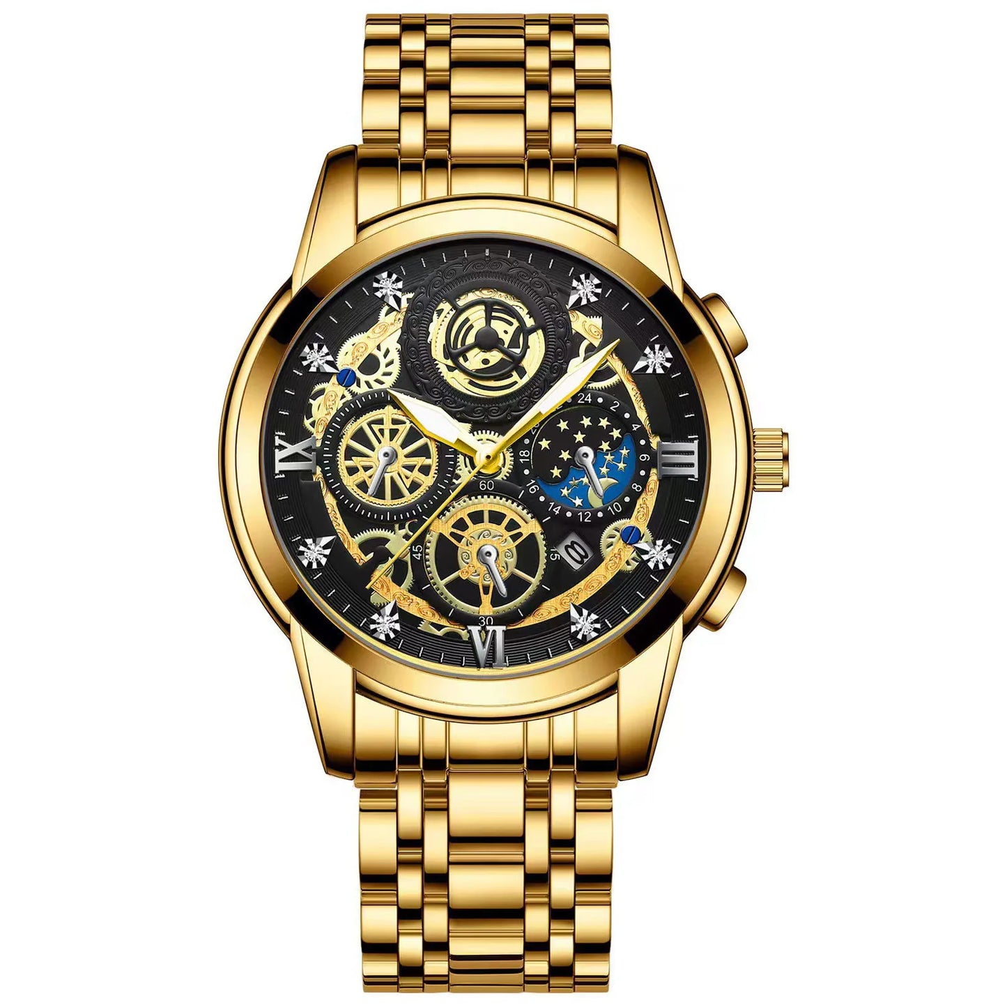 Binbond b4010 moda casual quartzo relógio masculino pulseira de aço inoxidável mostrador luxo luminoso 30m à prova dwaterproof água relógio de pulso masculino negócios