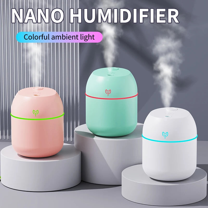 Umidificador de ar usb com grande quantidade de neblina, 220ml, pequeno umidificador de mesa, casa, carro inteligente, máquina de aromatização