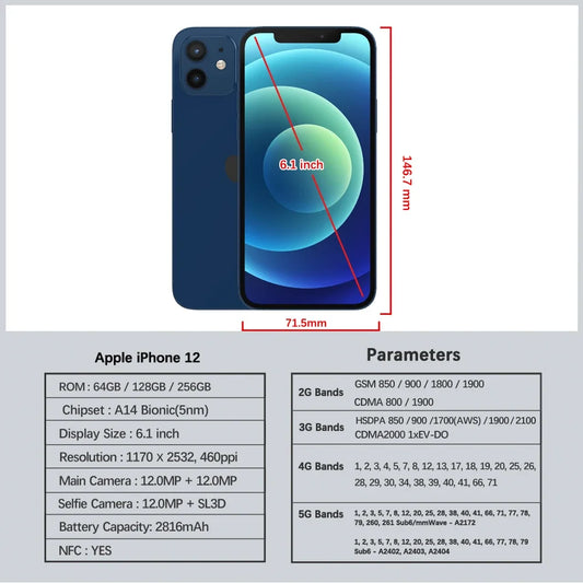 Original iphone 12 5g telefone móvel 64/128gb ios a14 biônico hexacore 6.1 ''dual 12mp super retina xdr oled ios celular