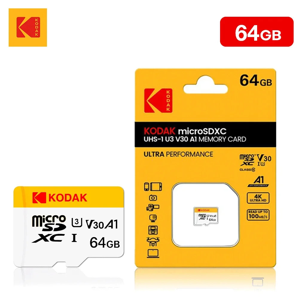 Kodak mini cartão de memória sd 256gb 128gb 64gb 32gb u3 v30 4k full hd micro tf cartão de memória flash para telefone/computador/câmera