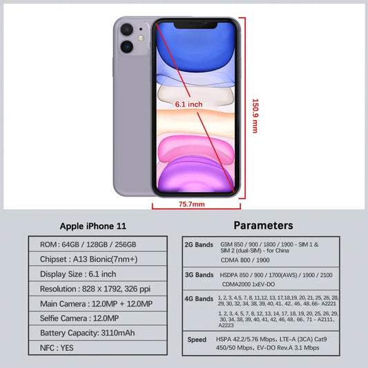 Original desbloqueado apple iphone 11 4g lte telefone móvel nfc 64/128/256gb rom 6.1 ''tela ips 12mp a13 biônico hexa-core celular