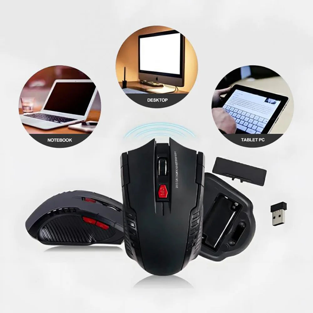 Mouse sem fio 2.4g, receptor usb, 6 botões, profissional, óptico, sem fio, usb, rolagem direita, para laptop, pc gamer